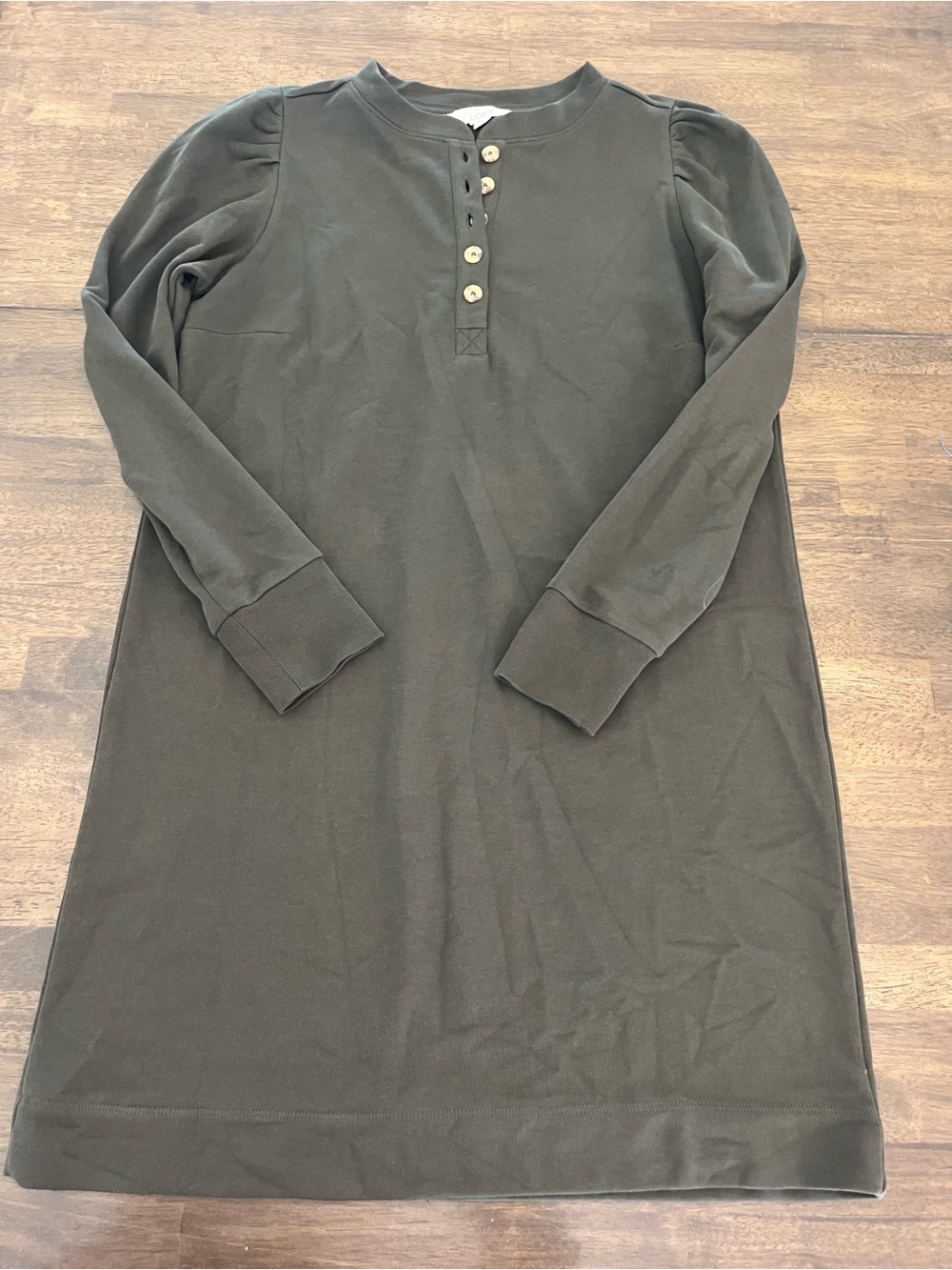 LOFT womens green dress cotton blend Sz large Button neckline
